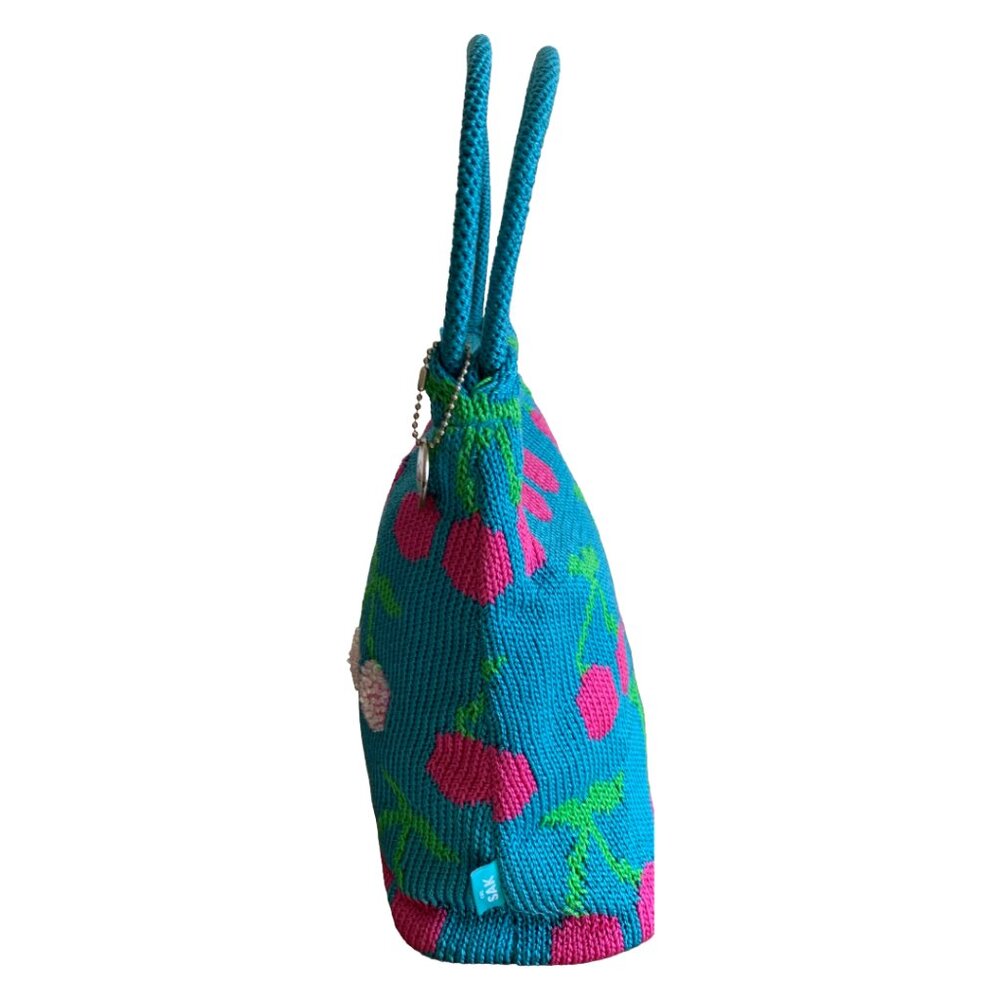 NWOT THE SAK Blue & Pink Cherry Print Crochet & Beaded Y2K Shoulder Bag - Picture 4 of 6
